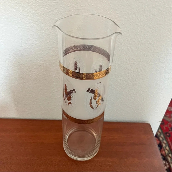 Mid Century Modern Gold Wheat Cylinder Double Spout Cocktail Pitcher - Picture 3 of 10